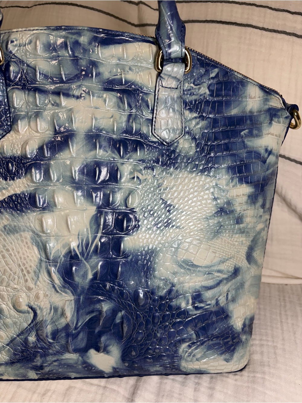 Brahmin Large Duxbury Satchel Marbled Blue Melbourne Leather Croco Embossed NWT - Picture 4 of 10